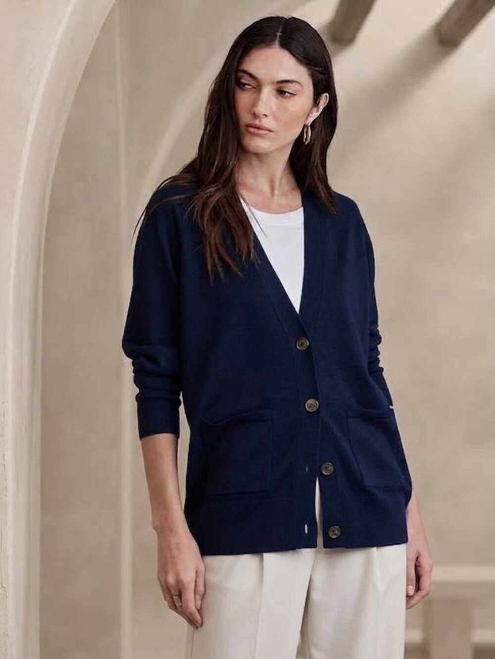 Banana Republic Navy Ciana Oversized Merino Wool Cardigan Size S